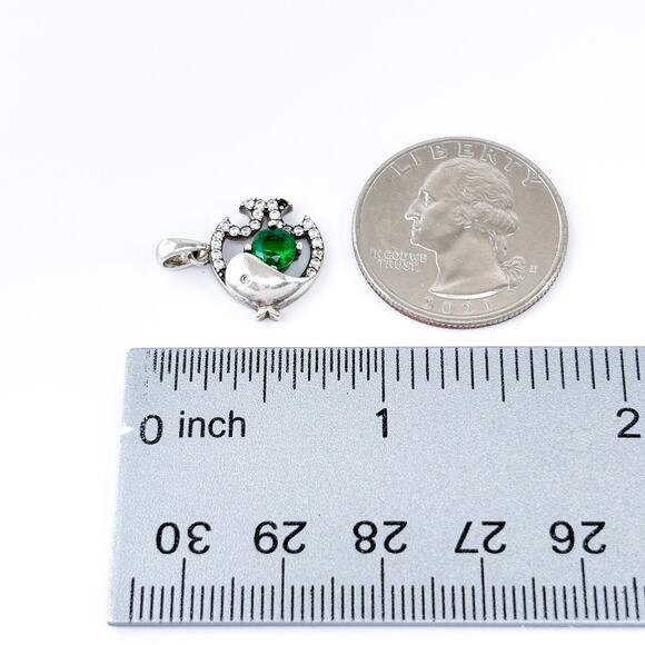 Vintage BRILLIO Sterling Silver 925 Green Crystal Cubic Zirconia Fish Pendant - Picture 7 of 7